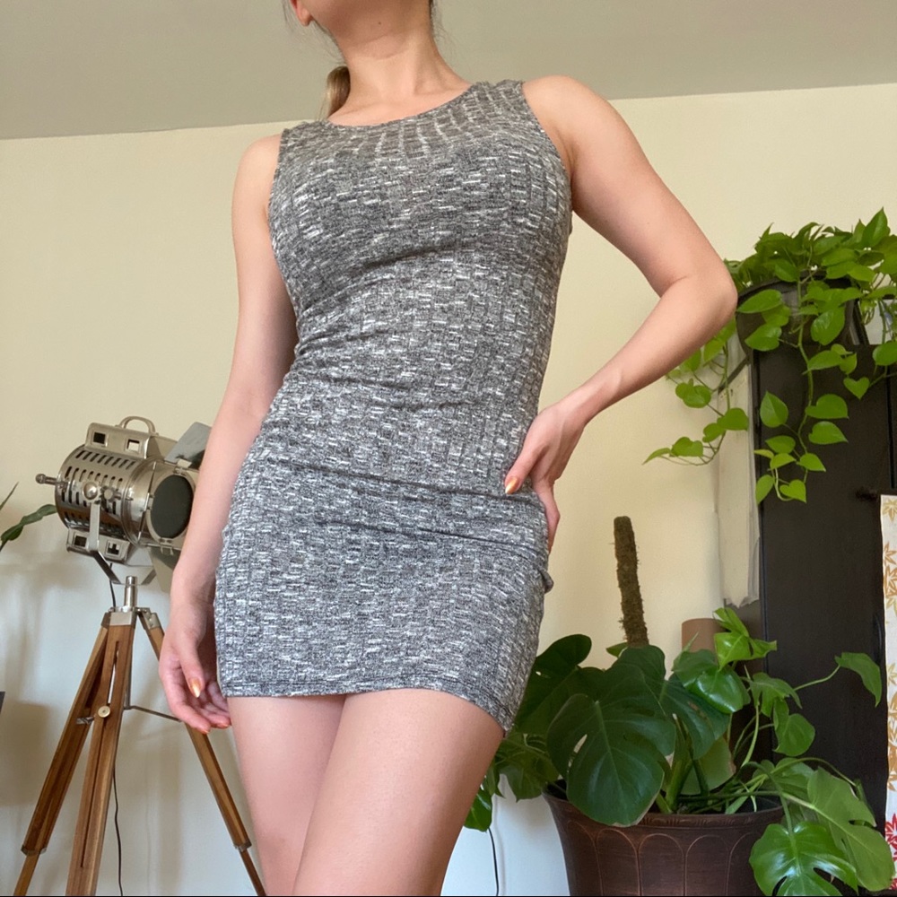 Rib Knit Gray Bodycon Mini Dress